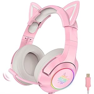 Gaming-headset Pink, Niedliches Katzenohr-headset, 7.1-surround-sound-gaming-headset Mit Einstellbarer…