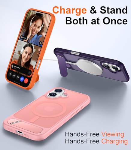 Image of Designed for iPhone 17 Case, [Built-in Invisible Kickstand][Compatible with MagSafe][Military Grade Shockproof] Slim Translucent Matte Phone Case 6.3 inch (Pink)
