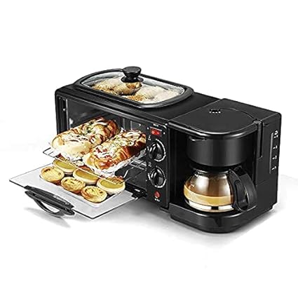 LOMESH 3 in 1 Breakfast Maker With Coffee Maker, Mini Oven, NonStick Grill Toaster Oven Portable Multifunctional Family Size Breakfast Station, Electric Grilled Machine, Frying Pan for Home, Office
