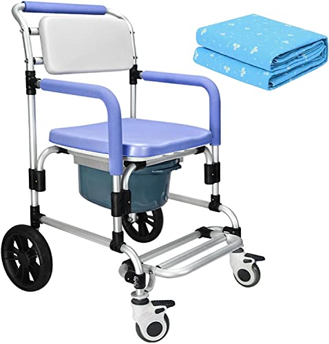 Cómoda silla de ruedas, silla de ducha con almohadilla para incontinencia con olla extraíble, inodoro móvil, pedal plegable, cómoda e impermeable, para ancianos y discapacitados, color morado