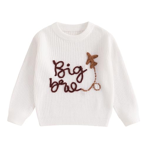 Little Boy Knit Sweater Letter Plane Embroidery Crew Neck Long Sleeve Pullover Tops for Fall Winter