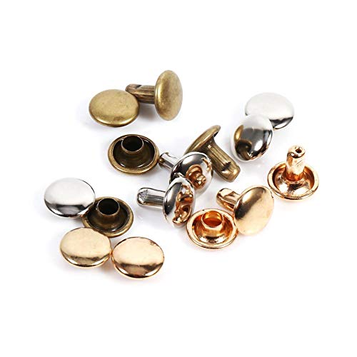 100Sets Leather Rivets Double Cap Rivet Tubular Metal Studs for Repairs Decoration (Gold)