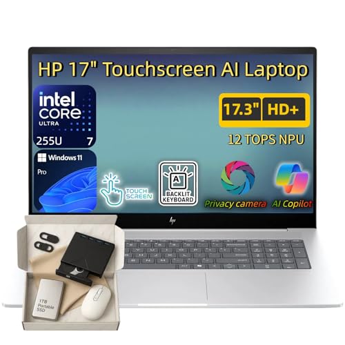 Image of HP 17-inch Touchscreen Business Laptop . Intel 12-Core Ultra 7 255U . 12 NPU Tops . AI Copilot Ready . HD+ Display . Backlit KB . Privacy Camera . Win 11 Pro . w /Accessory (32GB DDR5 | 1TB SSD)