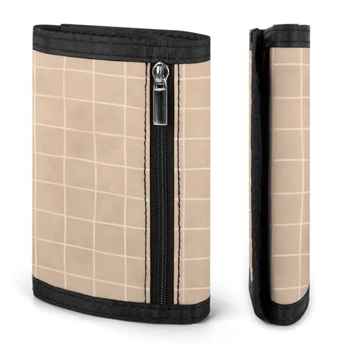 Brown Hand Drawn Grid Print Wallet for Men, 8 Credit Card Holder Slim Minimalist Front Pocket Small Mens Bifold Wallets2