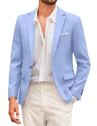 COOFANDY Chaqueta deportiva para hombre, chaqueta tipo blazer moderna para el ocio, traje clásico de 1 botón, chaqueta ligera de ajuste regular, Azul Sky., M