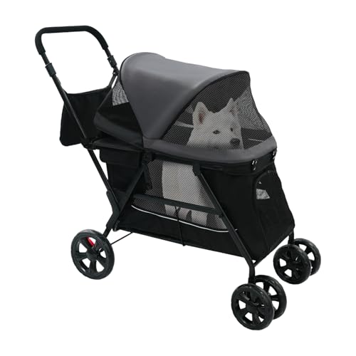 Carrello pieghevole per cani da 30 kg – Passeggino per cani con finestra a rete e cuscino, passeggino per gatti per cani di taglia grande, con tessuto Oxford e tela di sicurezza