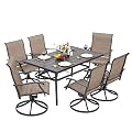 NUU GARDEN 7 Piece Outdoor Dining Set, 6 Swivel Patio Chairs and 1 Dining Table with 1.57 Inch Umbrella Hole, Iron Patio Furniture Set for Lawn Backyard Balcony, Black and Brown