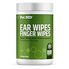Pet MD Ear Finger Wipes for Dogs - Extra-Coverage and Large Design - with Eucalyptus and Aloe Vera for Dogs - Alcohol-Free Pet Ear Cleaning Finger Wipes & Puppy Ear Cleaner - 50ct