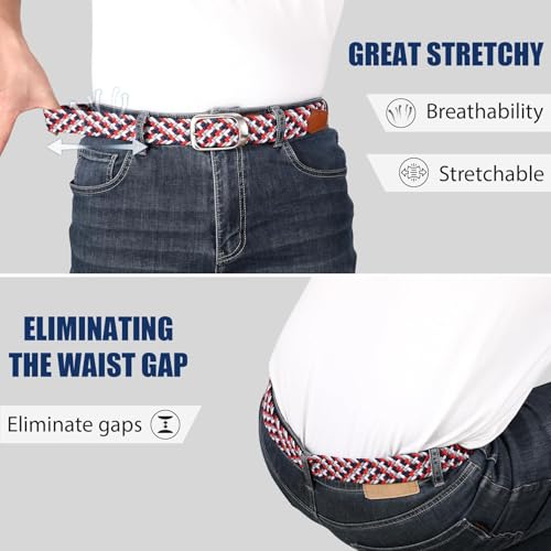 Image of JASGOOD Stretch Belt for Men, Men Women Elastic Woven Braided Belt 1 3 /8 Casual Belt Golf Belt for Jeans Pants