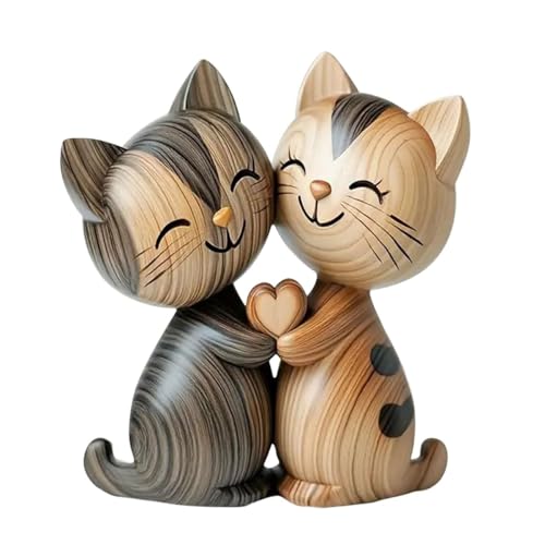 Katzenschreibtischdekoration, Holzskulptur eines Katzenpaars 2D Wooden Couple Cat Desk Decorations Dekorative Holzplakat Für Tisch BücherHaustierliebhaber Wohnzimmer Flur Geburtstag Weihnachten