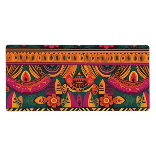 Tapis de souris de jeu XXL 90x40 cm au design art populaire mexicain bohème pour bureau