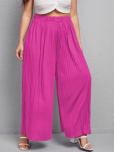 WDIRARA Women's Plus Size Pleated Elastic Waist Wide Leg Casual Long Pants3