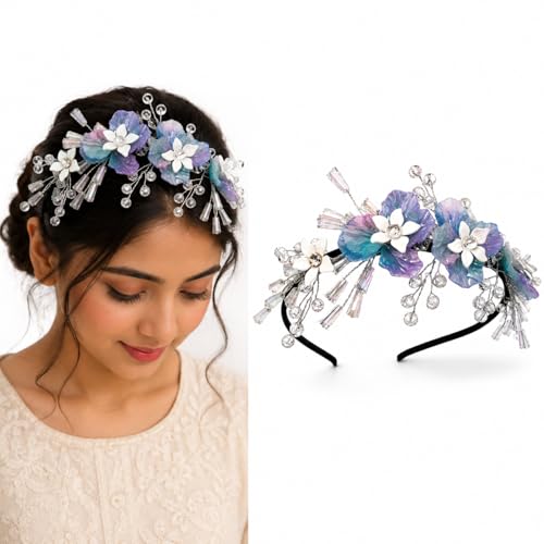 Image of Samyak Pearl & Crystal Hair Band Accessories For Women & Girls, Stylish Tiara Headband For Wedding Party Juda Bun Fashion For Bridal Hair Decoration Accessory