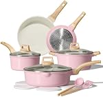CAROTE 14 Pcs Ceramic Cookware Set, Pots and Pans Set Non Stick with Ceramic Coating, Induction Kitchen Sets, Pink