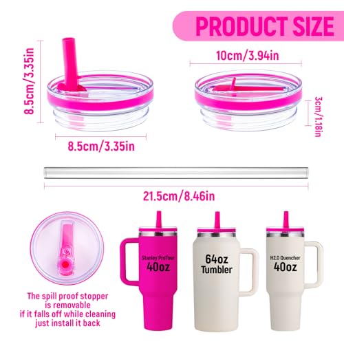Image of Replacement Straw Lid for Stanley 40oz and 64oz Tumbler.Leak proof Flip Straw Lid Fit Stanley Cup Quencher H2.0 40 oz /64 oz and ProTour 40oz /64oz Tumbler.(Fuchsia,1-Pack)