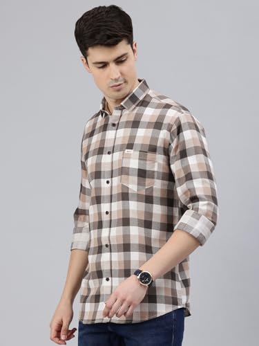 Image of Majestic Man Men Comfort Slim Fit Opaque Checked Cotton Casual Shirt