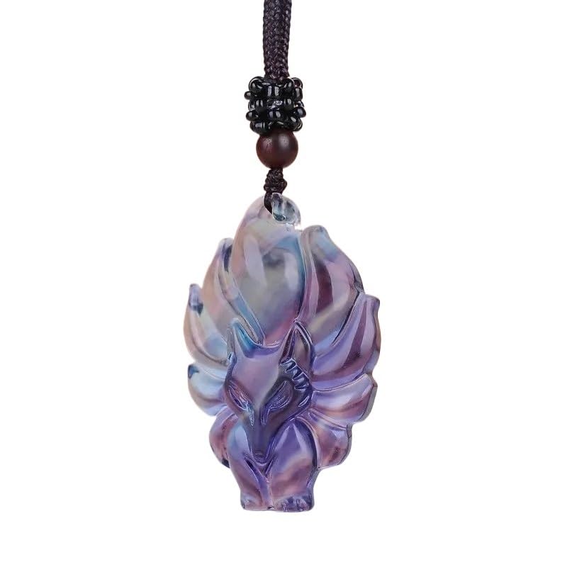 Amazon.co.jp: 天然カラフルな蛍石翡翠九尾キツネペンダント