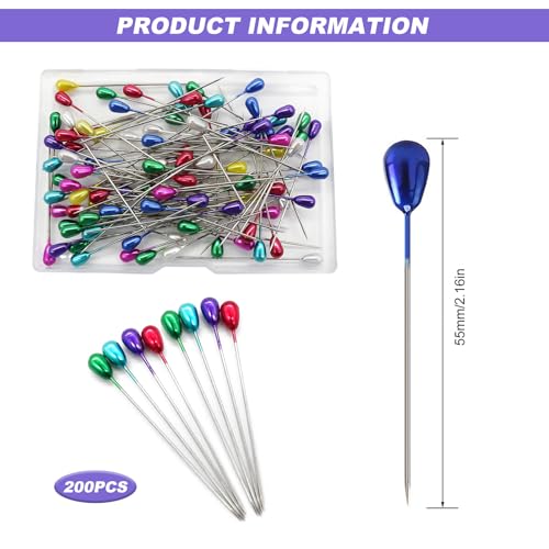 Sewing Pins Dressmaking Coloured Heads Long 200 Pcs Straight Dressmaker Fabric Pins for Sewing Quilting Pin for Crafting Dress Making - Image 2