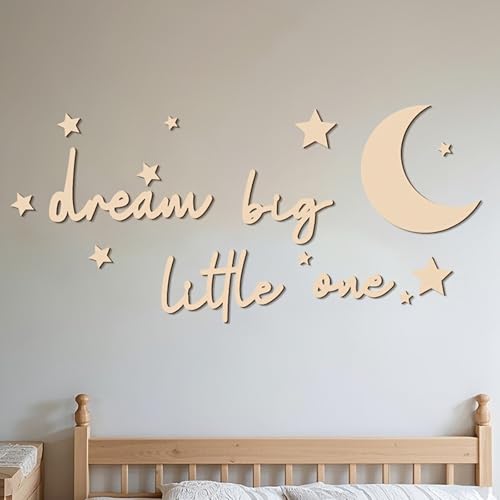 Holzbuchstaben für Wanddekoration,15 Stück Wandsticker,Wandtattoo,Dream Big Little One Wanddekoration,Dream Big Little One Holz Schriftzug,Home Wall Decor,für Schlafzimmer,Zuhause,Wohnzimmer