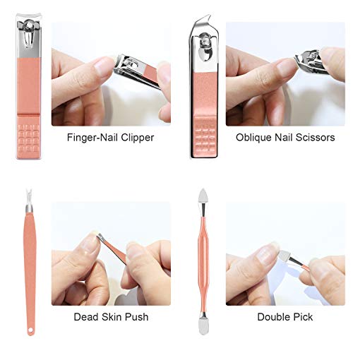 Manicure Set 12pcs Manicure Pedicure Set Professional Nail Clipper Kit Stainless Steel Nail Care Tools with Luxurious Travel Case (Pink) - Thumbnail 5