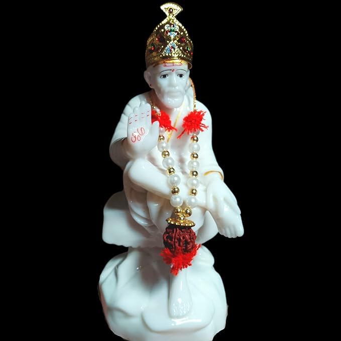 SAICHHA GIFTSSAICHHA GIFTS Shirdi Saibaba Marble Statue Ashirwad Murti for Home and Office Used in Mandir (White, 6 inch)