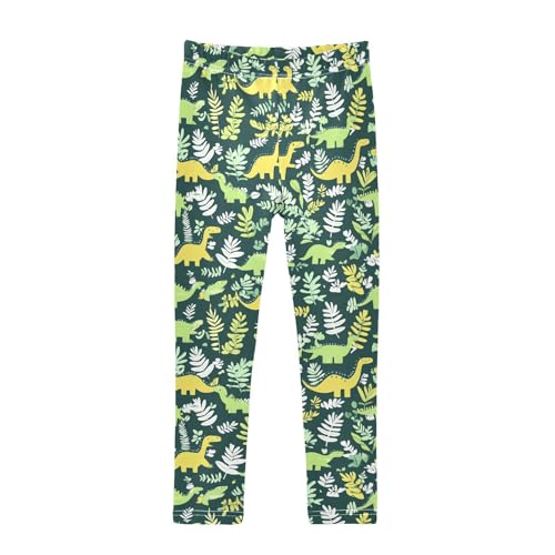 Wusikd Green Dinosaurs Girls' Leggings Toddler Doodles Cute Kids Yoga Pants Dance Active Tights 4T