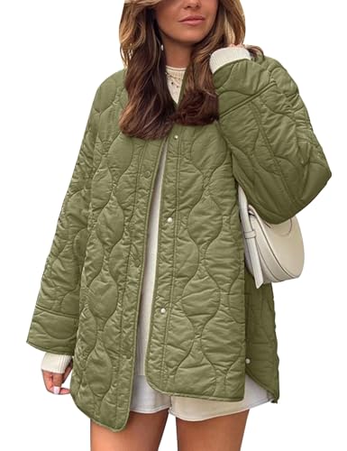 Flygo Women's Oversized Quilted Lightweight Jacket Button Down Puffer Padded Outerwear with Pocket