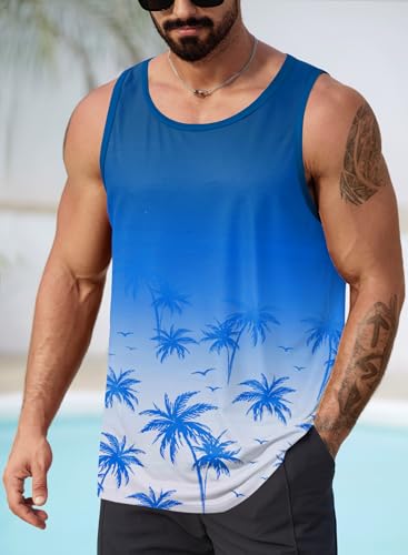 Image of VOGSTART Mens Hawaiian Beach Tank Tops Summer Vacation Muscle Top Graphic Sleeveless Shirts (S-3XL)