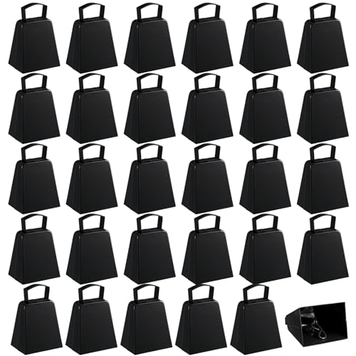 Boao 24 Pack Metal Cowbells with Handle 4 Inch Cow Bells Noise Makers Hand Percussion Cowbells Loud Cheering Bells for Sporting Events Football Games Weddings School Celebrations Party (Black)