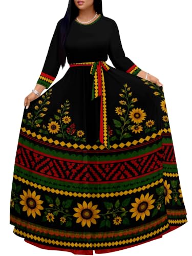 Image of Plus Size Maxi Dress for Women V Neck 3 /4 Sleeve Wrap Dress