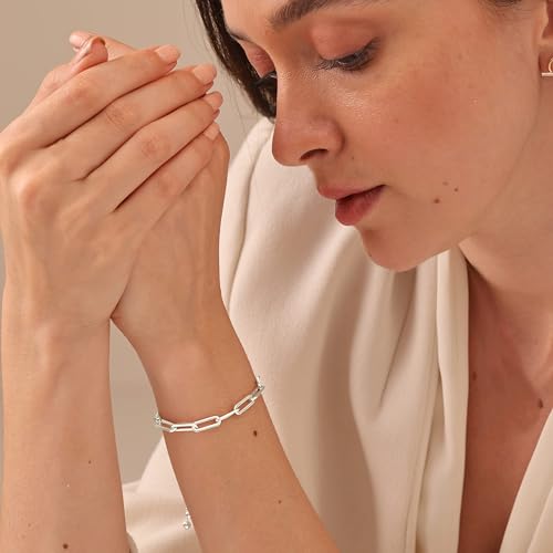 LeCalla Pure 925 Sterling Silver Italian Paperclip Link Chain Bracelets | Gold Over Silver Paper-Clip Link Station Bracelet | Sliding Bolo Bracelet for Women3