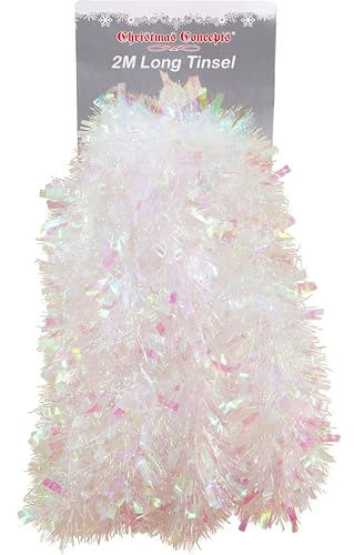 HOVUK® 1x Iridescent White Chunky Fine Cut 2M Ice Tinsel Garland, Luxury Christmas Tree Decoration, Best for Xmax Party and Home Decoration