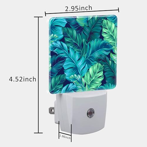 Image of Night Light Plug into Wall Turquoise and Green Tropical Leaves Night Light with Dusk to Dawn Sensor Night Light for Kid Girls Boys Women Room Decor,Hallway,Kitchen,Bathroom,Nursery,Stairs
