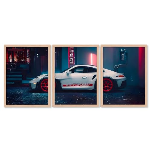 Image of TASVEE Car wall posters | set of 3 wall frames | posters for wall | Wall Decoration for Bedroom, Living Room & Office | Best Gift for Boys & Car Lovers (A7, MEDIUM 10X13, Framed)