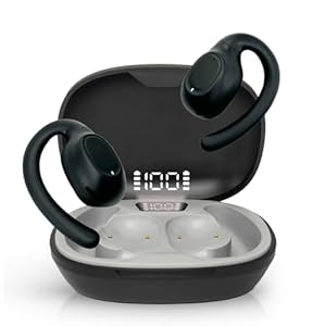 True Open Ear Wireless Headphones, Bluetooth 5.3 Earbuds with Ear Hooks – Stereo, 40Hrs Battery Life, LED Display – Comfort, Clear Calls, Driving, Black