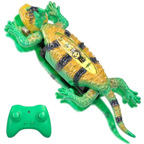 Sunrad Ferngesteuerter Gecko Spielzeug,Wiederaufladbar Wall Crawler Gecko Spielzeug mit leuchtenden LED, der an Wänden und Decken entlang krabbelt, Geschenk Jungen Mädchen 3 4 5 6 7 8+ Jahre