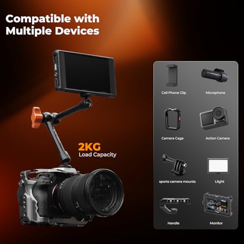 Image of K&F CONCEPT 9.8 inch Magic Arm Clamp Kit with 1 /4 inch & 3 /8 inch Thread Screw 360 Ball Heads Articulating Magic Arm Camera Mount for Monitor, Flash, LED Light, Microphone, Camera Cage, Action Camera