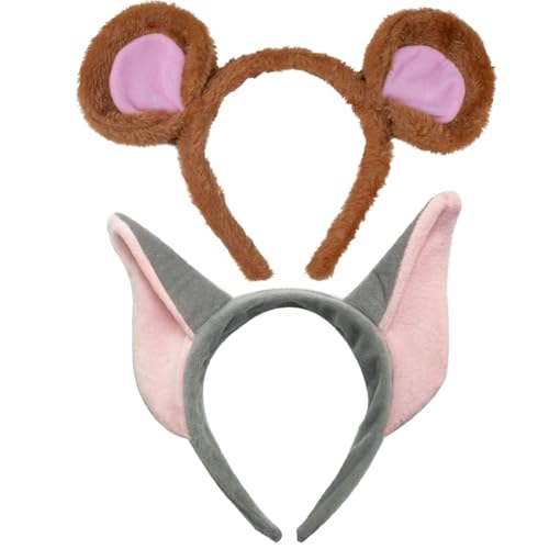 2-Piece Adults Mouse & Gray Cat Ears Headband Costume for Halloween Christmas Party Accessories