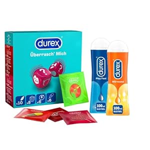 Durex Überrasch Mich-Set Überrasch‘ Mich Kondome – 30er Großpackung (1 x 30 Stück) & Play Gleitgel Ausprobierpaket für Sie und Ihn | Wärmend & Feel (2 x 100ml)