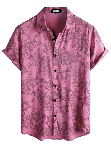 Image of JOTOOK Mens Hawaiian Shirt Short Sleeve Button Down Tropical Shirts Casual Floral Summer Beach Shirt