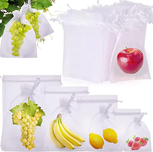 100 Pcs Fruit Protection Bags for Fruit Trees 6 x 8 Inch, Green Mesh Fruit Netting Bag, Fruit Cover Net Bags for Vegetables with Drawstring Protect from Insect Birds Squirrels