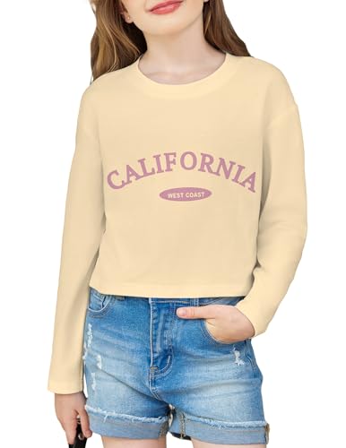Image of Arshiner Girls Crop Tops Long Sleeve Shirts Drop Shoulder Crewneck Casual Fashion T Shirts Tee