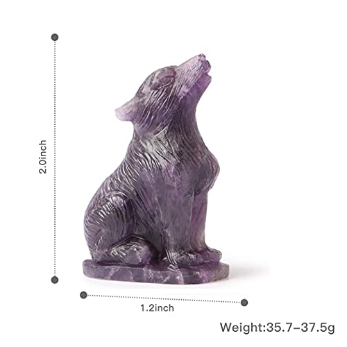 Estatua de lobo de amatista tallada 2 pulg miniatura 2