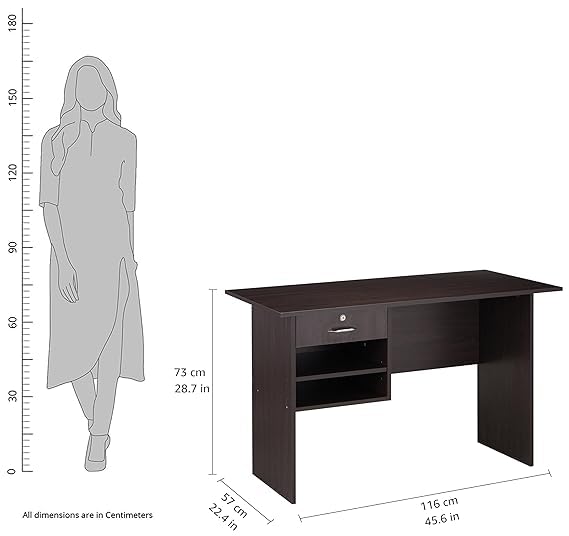 Image of Lakdi The Furniture Home & Office Computer Desk - Writing Workstation with Secure Locking Drawer and 2-Tier Open Storage Shelves - Dark Brown Espresso Wood Finish- 121534326