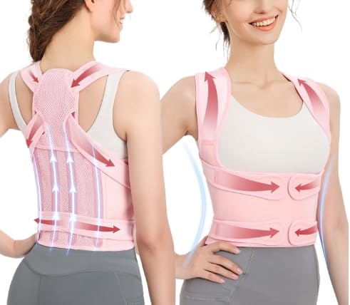 Back Brace Posture Corrector for Women and Men: Shoulder Straightener Adjustable Full Back Support Upper and Lower Back Pain Relief (Pink, Medium)