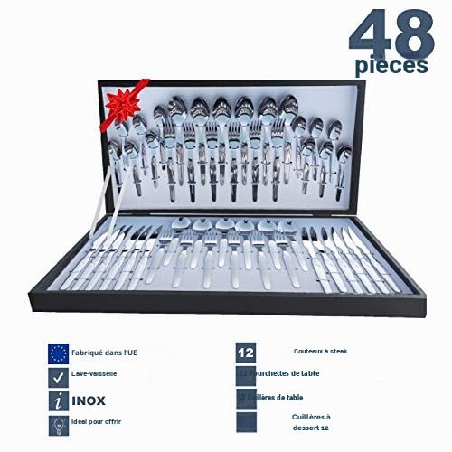 Lot de 48 pièces couverts de luxe Coffret cadeau avec couteau à viande