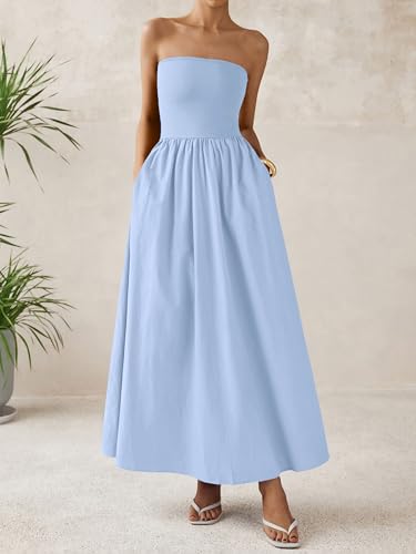 Image of PRETTYGARDEN Women 2026 Summer Elegant Strapless Maxi Dress Tube Top Dress A Line Flowy Long Wedding Party Cocktail Dresses