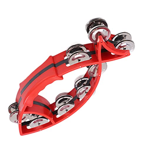 Eujgoov Plastic Hand Tambourine Bell, Fish Shaped Double Row Jingles Music Rhythm Tools(red)