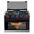 CAMPLUX RV Propane Oven Stove Combo 17 Inches, 1.27 Cu.ft. Gas Oven Stove with 3 Burners, Total Output 28,100 BTU/Hr, Gas Ranges for RV, Apartment or Mini Kitchen, Black, EliteSERIES