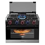CAMPLUX Elite RV Propane Oven Stove Combo 17 Inches, 1.27 Cu.ft. Gas Oven Stove with 3 Burners, Total Output 28,100 BTU/Hr, Gas Ranges for RV, Apartment or Mini Kitchen, Black RGP17MGB